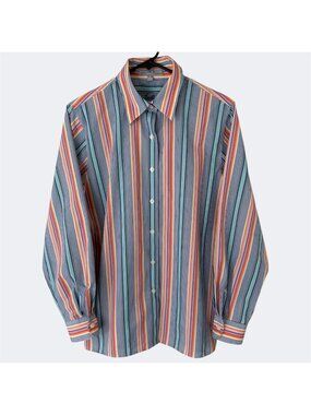 Foxcroft Striped Button-Up Shirt Multicolor Women's 10 Spring Summer Colorful